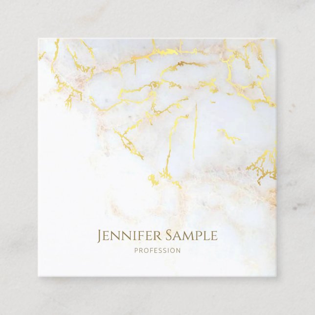 Elegantes Gold Marmor Template Luxus Golden Modern Quadratische Visitenkarte (Vorderseite)