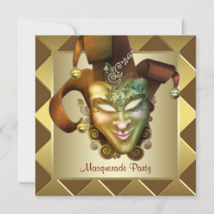 Elegantes Gold Maske Rote Masquerade Party Einladung