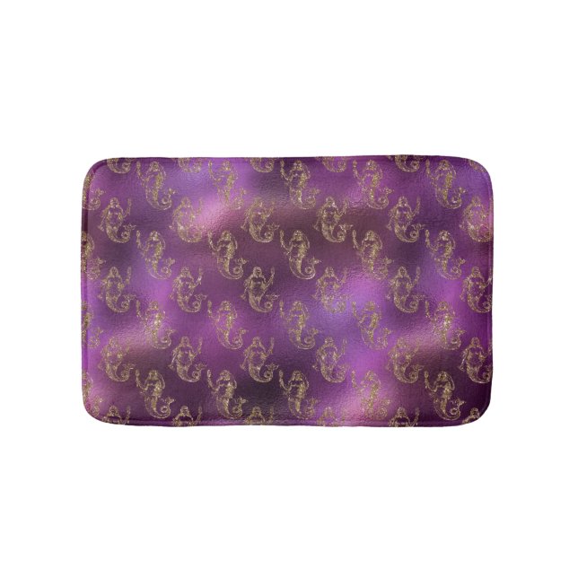 Elegantes Gold Mermaid Muster Lila Metallic Shiny Badematte (Vorderseite)