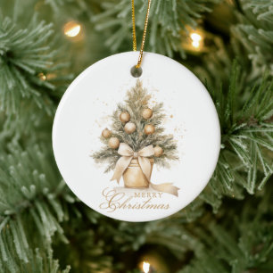 Elegantes Gold Merry Christmas Tree Custom Foto Keramik Ornament
