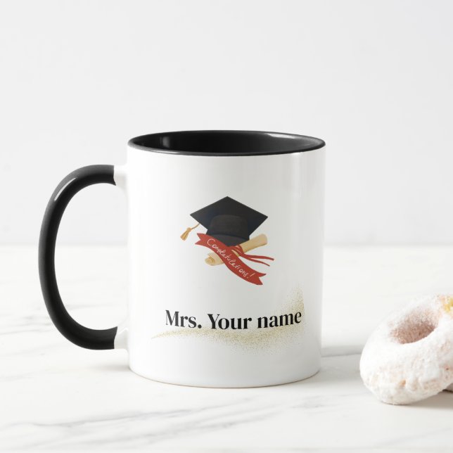 Elegantes Gold Minimal Einfache Abschluss Schule Tasse (Mit Donut)