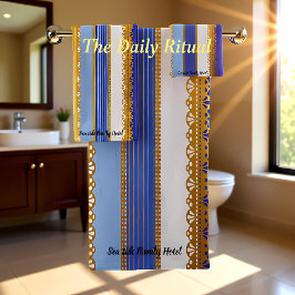 Elegantes Gold mit blauem und weißem Streifen Badhandtuch Set