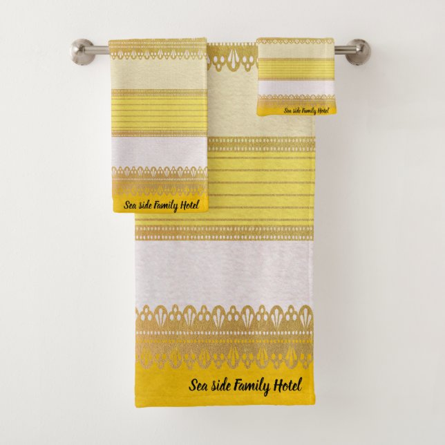 Elegantes Gold mit gelbem und weißem Streifen Badhandtuch Set (Insitu)