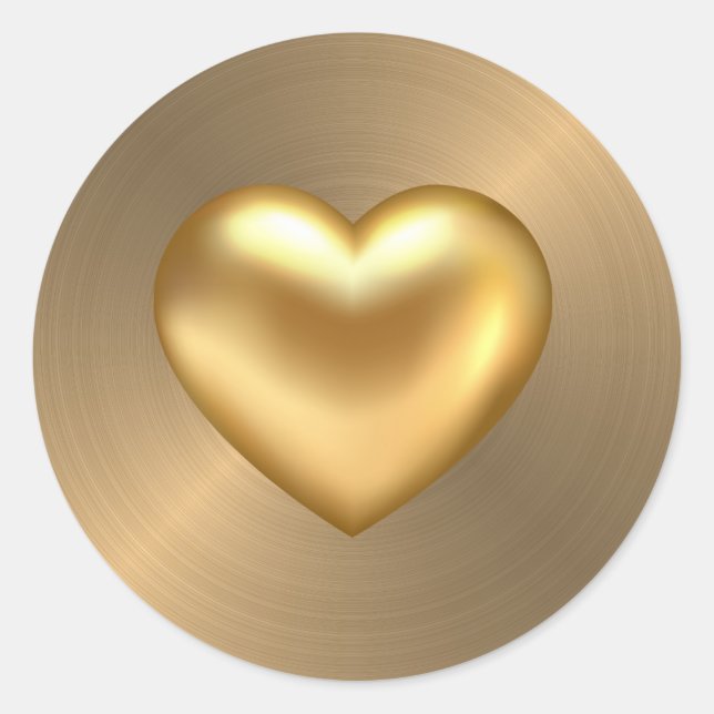 Elegantes Gold mit glänzendem goldfarbenem Herzen Runder Aufkleber (Vorderseite)