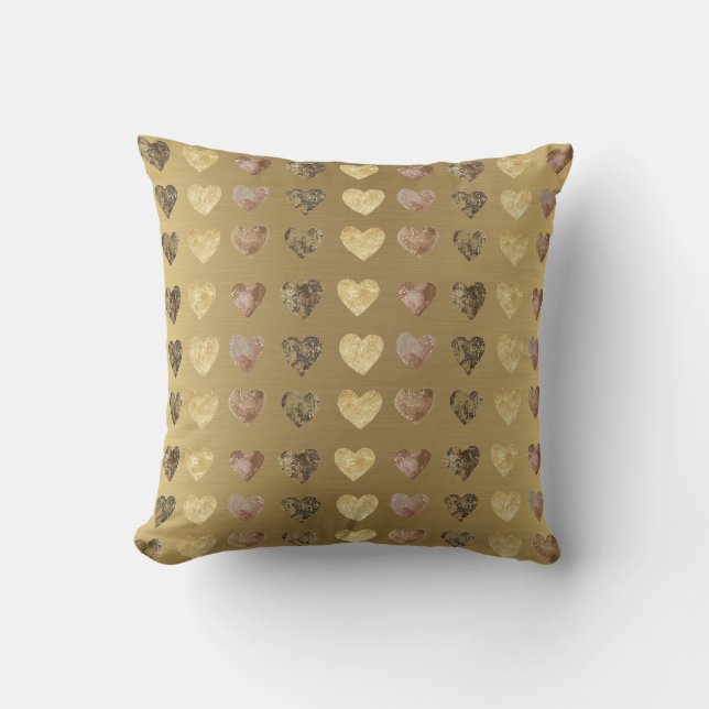 Elegantes Gold mit Watercolor Herzdesign Kissen (Vorderseite)