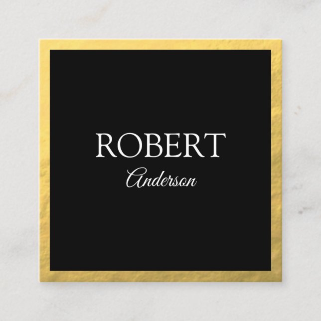 Elegantes Gold moderner minimalistischer Schwarz Quadratische Visitenkarte (Vorderseite)