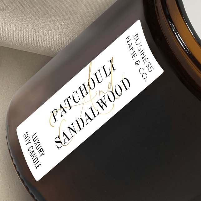 Elegantes Gold Modernes Candle Jar Thin Vertikales Etiketten (Modern vertical candle labels in white and faux gold)