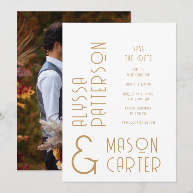 Elegantes Gold Modernes Foto Hochzeit rettet das D Save The Date (Vorne/Hinten)