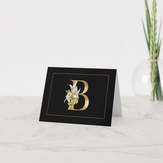Elegantes Gold Monogram B mit Blume Note Card (Vorderseite)