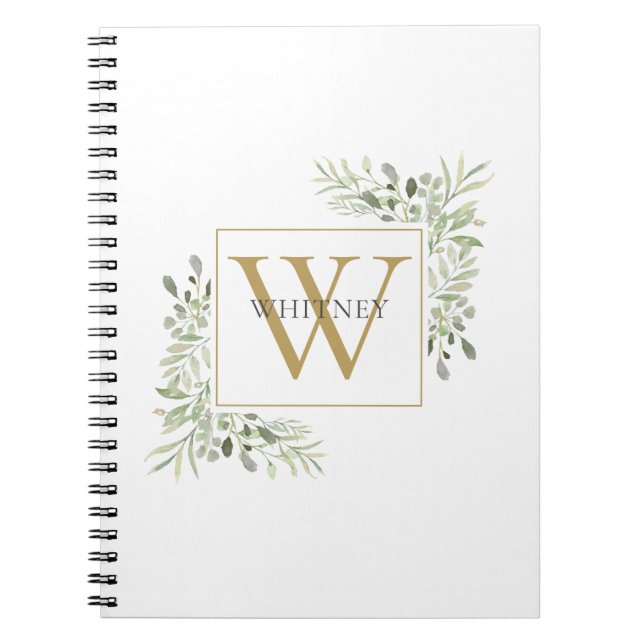 Elegantes Gold Monogram Greenergiefoliage Notizblock (Vorderseite)