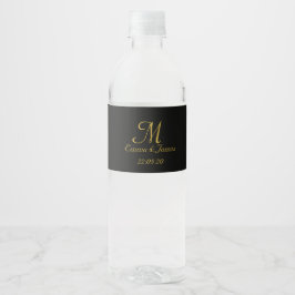 Elegantes Gold Monogram Hochzeitwasser-Flascheneti