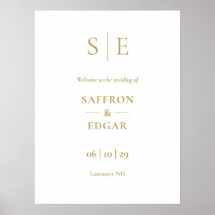 Elegantes Gold Monogram Wedding Welcome Sign Poster