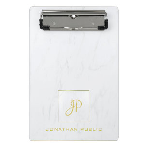 Elegantes Gold-Monogramm Professionell Weißer Marm Mini Klemmbrett