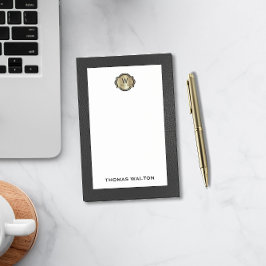 Elegantes Gold-Monogramm Schwarzes Leder-Look Post-it Klebezettel