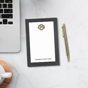 Elegantes Gold-Monogramm Schwarzes Leder-Look Post-it Klebezettel