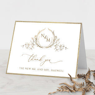 Elegantes Gold-Monogramm und Rahmen Hochzeit Dankeskarte