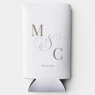 Elegantes Gold-Monogramm Weiße Hochzeit Selters Dosenkühler