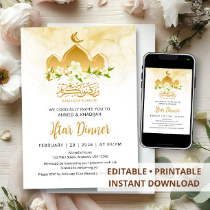 Elegantes Gold-Moschee-Blumen-Ramadan-Iftar-Abende Einladung