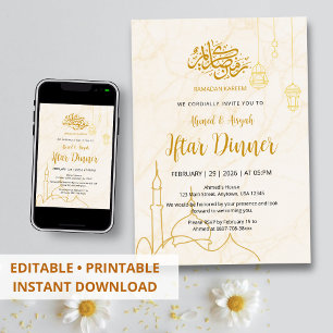 Elegantes Gold-Moschee-Marmor-Ramadan-Iftar-Abende Einladung