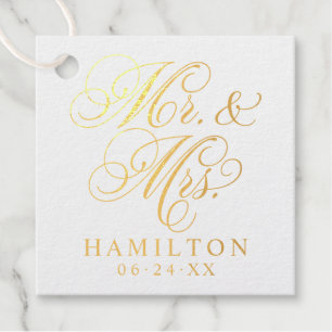 Elegantes Gold Mr und Mrs Schrift Monogramm Geschenkanhänger