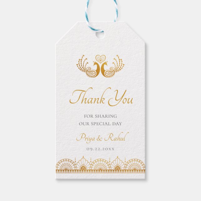 Elegantes Gold Muster Indische Hochzeit Geschenkanhänger (Vorderseite)