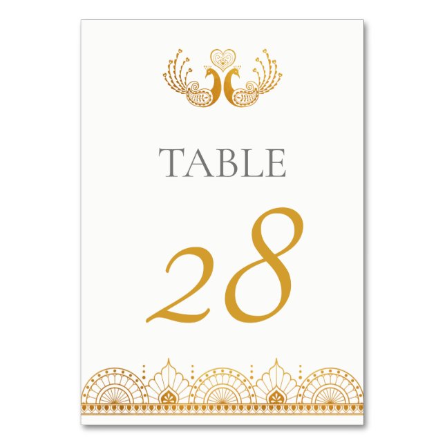 Elegantes Gold Muster Indische Hochzeit Tischnummer (Vorderseite)