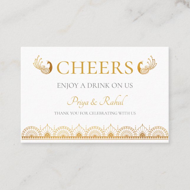 Elegantes Gold Muster Indisches Hochzeitsticket Visitenkarte (Vorderseite)
