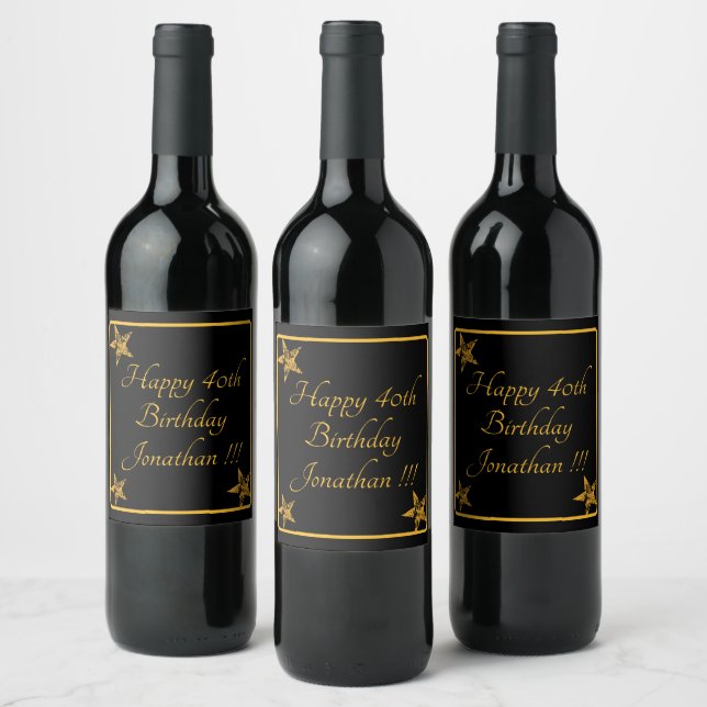 Elegantes Gold Name Happy Birthday Wine Label Set Weinetikett (Flaschen)
