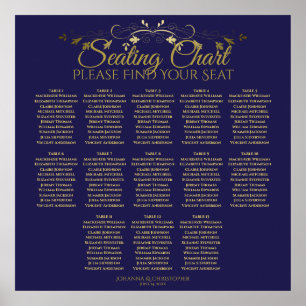 Elegantes Gold & Navy 13 Table Seating Chart Poster