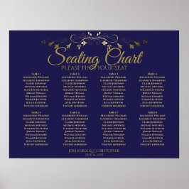 Elegantes Gold & Navy 8 Table Seating Chart Poster