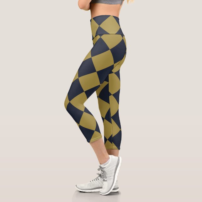 Elegantes Gold & Navy Blue Diamond Muster Capri Leggings (Links)