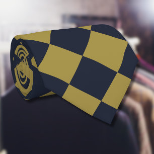 Elegantes Gold & Navy Blue Diamond Muster Krawatte