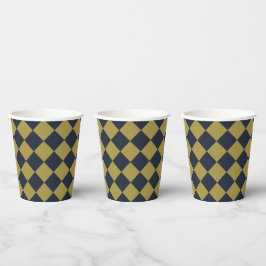 Elegantes Gold & Navy Blue Diamond Muster Pappbecher