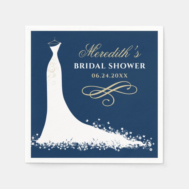 Elegantes Gold Navy Hochzeitsgown-Brautparty Serviette (Vorderseite)