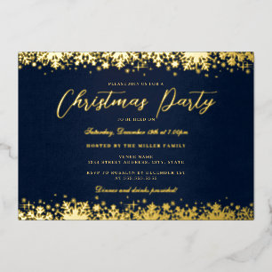 Elegantes Gold Navy Snowflake Weihnachts-Party Folieneinladung