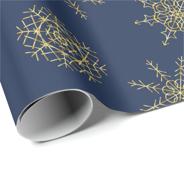 Elegantes Gold Navy Snowflake Wrapping Paper Geschenkpapier (Rolleneckpunkt)