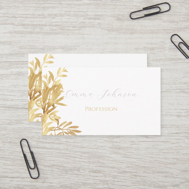 Elegantes Gold Olive Zweig Weißes Muster Visitenkarte (Vorderseite/Rückseite Beispiel)
