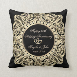 Elegantes Gold-Ornament 50. Hochzeitstag Kissen