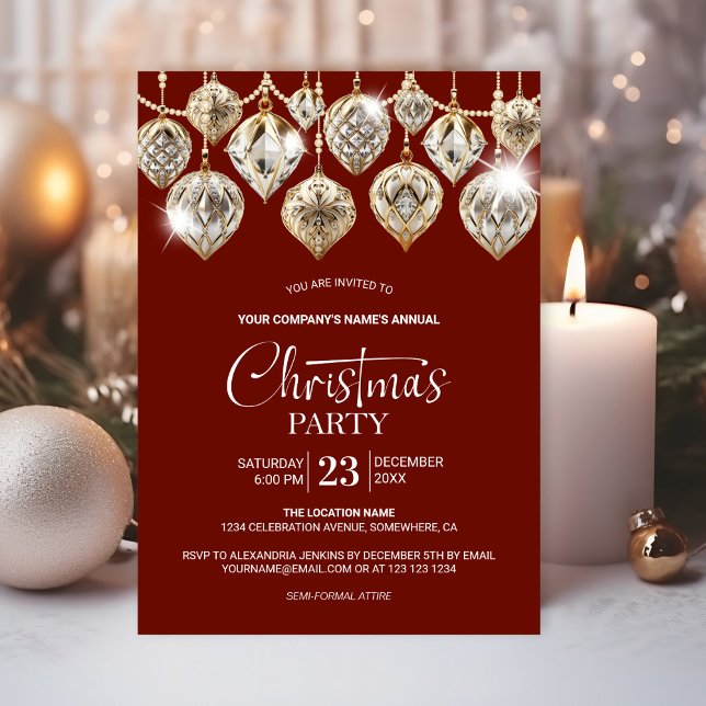 Elegantes Gold Ornaments Weihnachtsfest im Unterne Einladung (Von Creator hochgeladen)