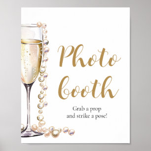 Elegantes Gold Pearls und Prosecco Foto Booth Sign Poster