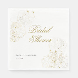 Elegantes Gold Peonies Floral Sketch Brautparty Serviette