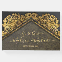 Elegantes Gold Peony Floral Wedding Gästebuch