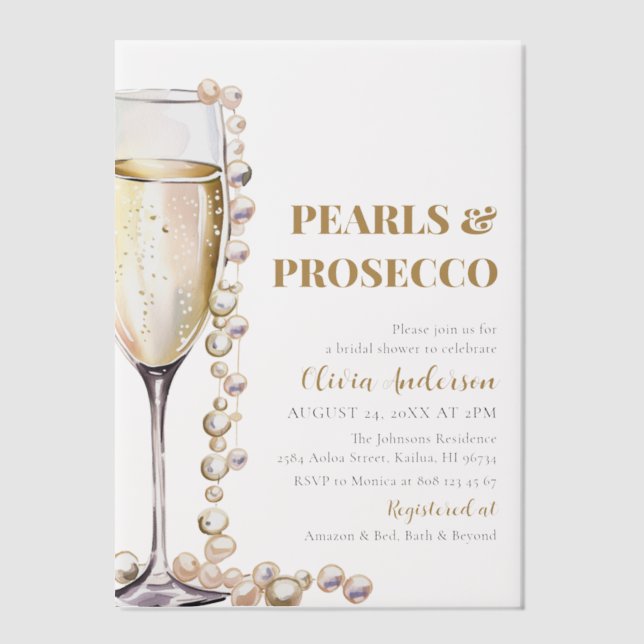 Elegantes Gold Perlen und Prosecco Brautparty (Vorderseite)