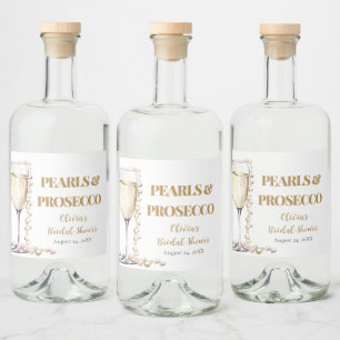 Elegantes Gold Perlen und Prosecco Brautparty Alkoholflaschenetikett