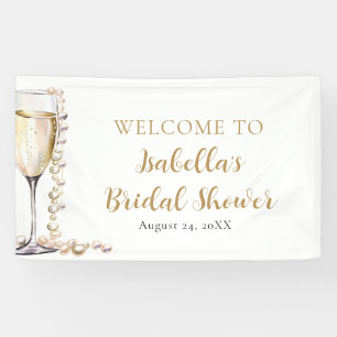 Elegantes Gold Perlen und Prosecco Brautparty Banner
