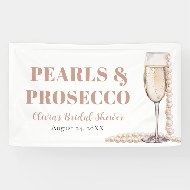 Elegantes Gold Perlen und Prosecco Brautparty Banner (Horizontal)