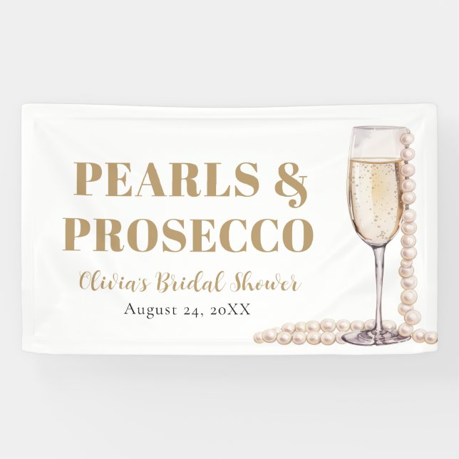 Elegantes Gold Perlen und Prosecco Brautparty Banner (Horizontal)