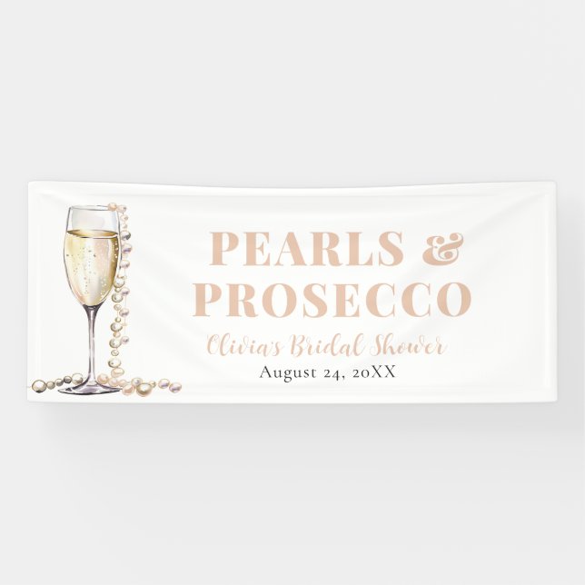 Elegantes Gold Perlen und Prosecco Brautparty Banner (Horizontal)