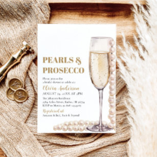 Elegantes Gold Perlen und Prosecco Brautparty Einladung
