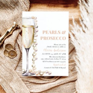 Elegantes Gold Perlen und Prosecco Brautparty Einladung